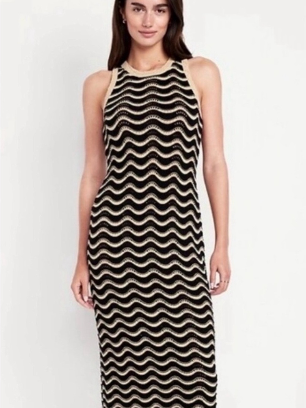 Old Navy Black and Cream Wavy Maxi Dress